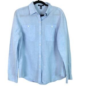 CHAPS Ralph Lauren LINEN Cotton Button Down Collar Shirt Mens Light Blue Large